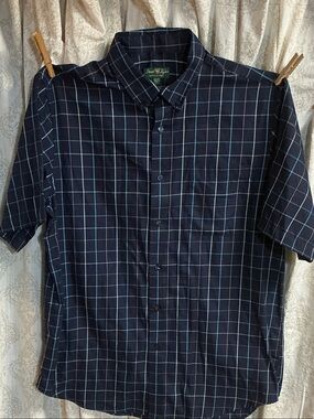 David Taylor Navy Button-Down Short Sleeve Windowpane Shirt